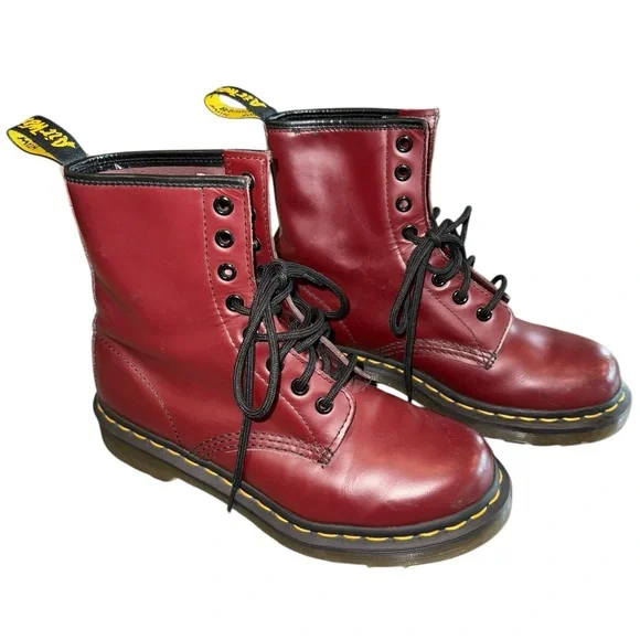 Dr. Martens Air Wair 1460 Smooth Leather Lace Up Boots Cherry Red Grunge Sz 7 - Picture 4 of 16